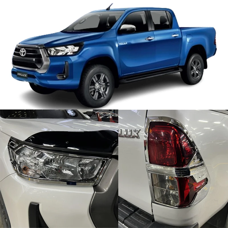 For Toyota Hilux 4X2 2021 2022 2023 Head Tail  Light Cover Chrome Kits Set of 5 Accessories
