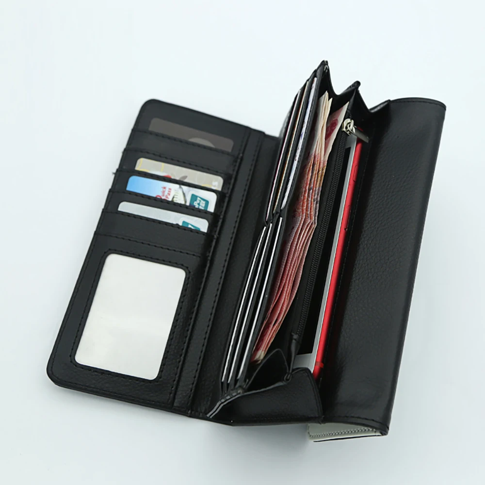 Custom Designer PU Leather Purse with Many Bags Stitching Style Fashion Unisex Long Wallet with Zipper and Fold Closure