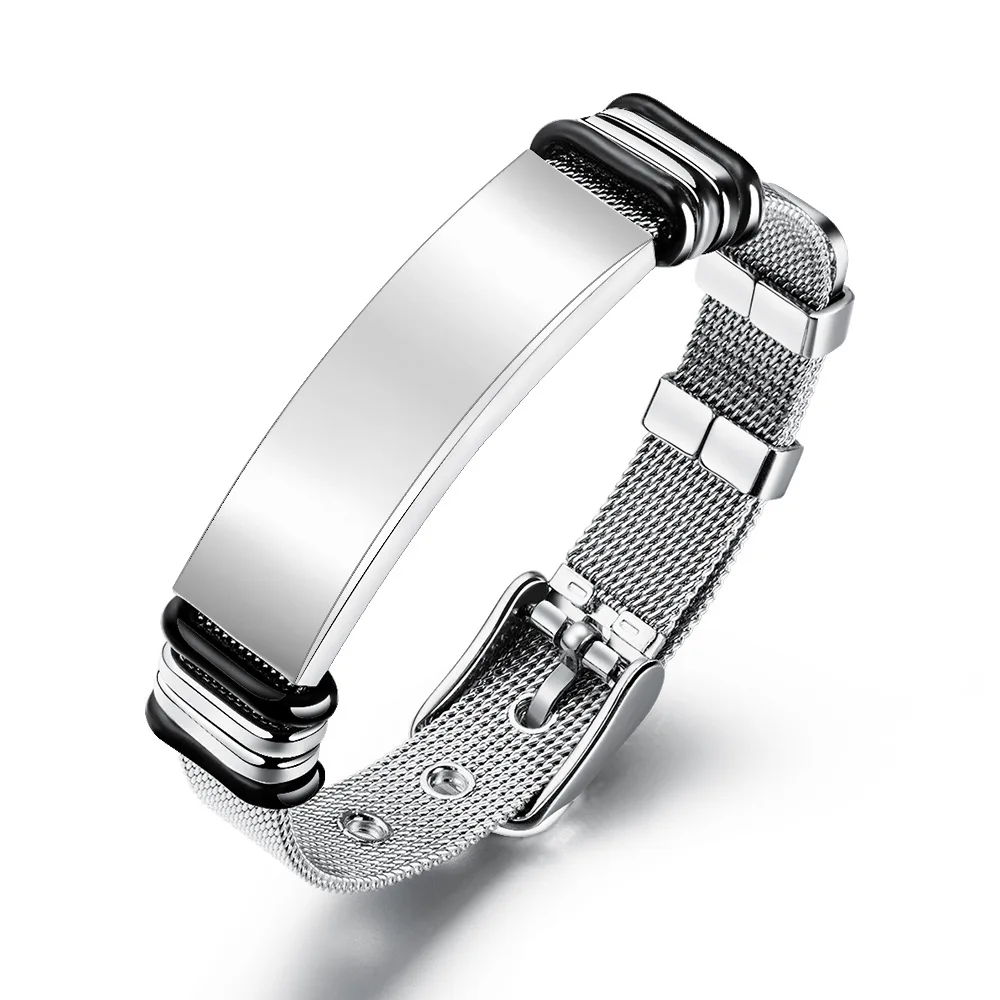 Wholesale Custom Jewelry for Engraving Adjustable Stainless Steel Blank Bar Cuff Bangle Bracelet for Men