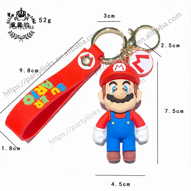 Super Mario 3D Cartoon Keychain Mario Bros Luigi Toad Yoshi Bowser Action Figure Model PVC Cartoon Bag Doll Pendant Toys Gift