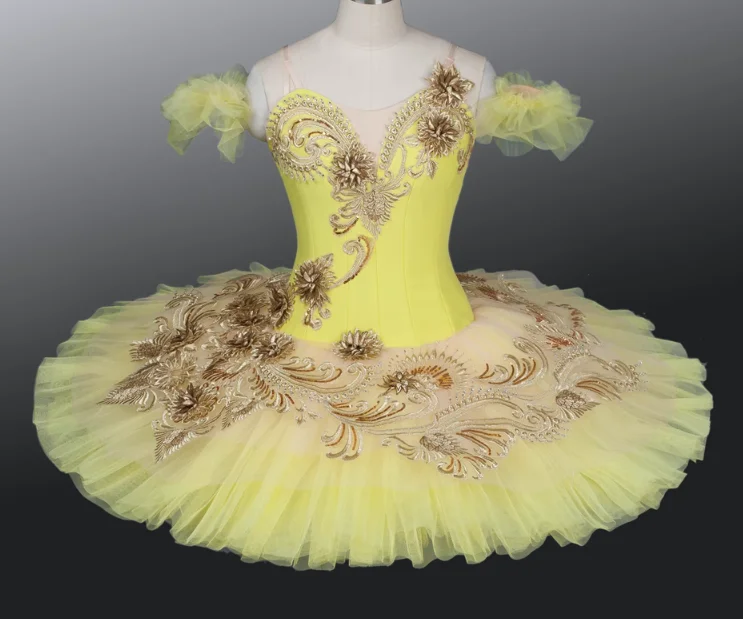 Gold Satin Custom Made Sleeping Fairy Classic Tutu Girls Competition Ballet goose Costumes For Adults bird ballet tutu