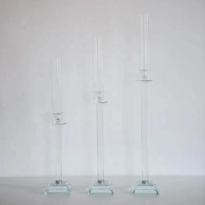 Wholesale Clear Tall Wedding Candlestick Table Centerpiece Crystal Holder Cylinder Pillar Candle Sticks