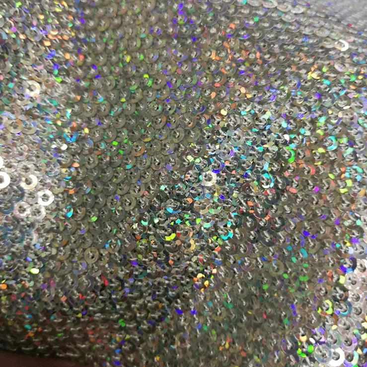 Wholesale 3MM Laser Colorful Sparkling Stripe Mermaid Crystal Sequin Embroidery Fabric for Party Dress