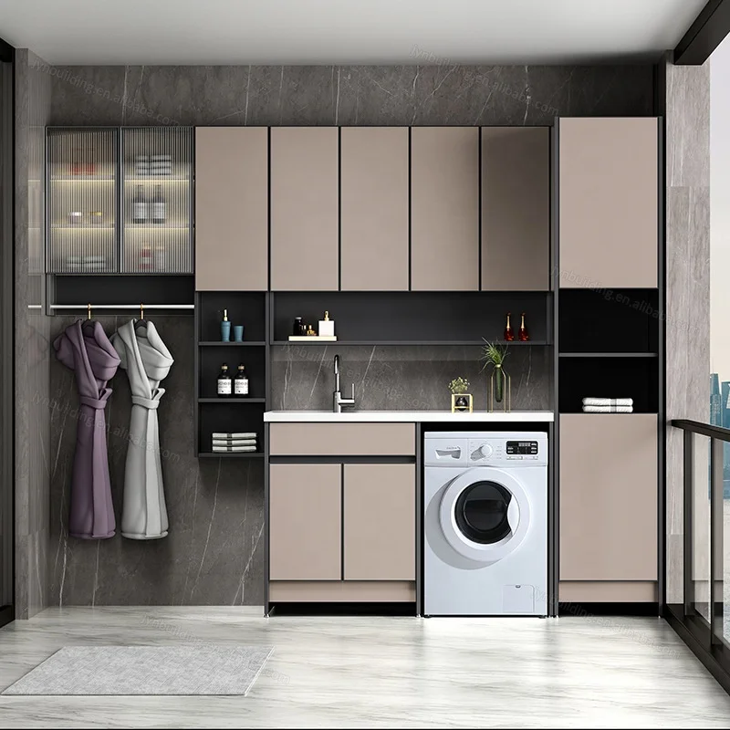 Balcony Ceramic Integrated Basin Washing Machine Stainless Steel Laundry Custom Design Storage Bathroom Cabinet