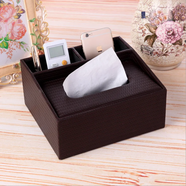 
Leather stationery Paper Holder desk organizer divider storage tissue box 