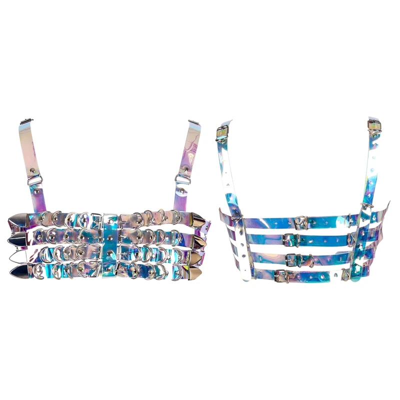 Women  Punk Leather Harness Blet Body Bondage Sexy Women Adjustable Leather Body Harness Chain Bra Top