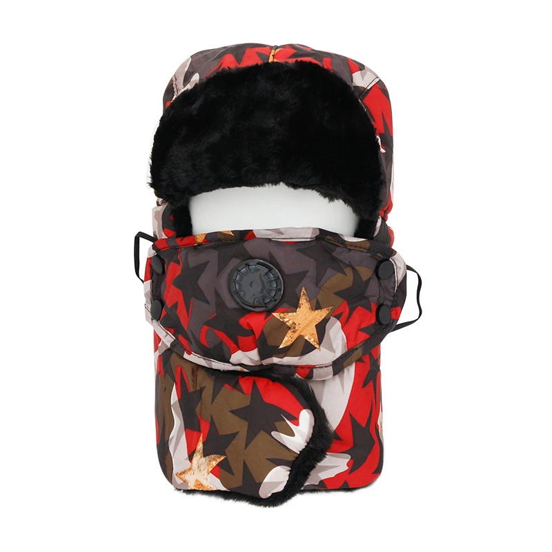 Hot Selling Motorcycle Riding Cagoule Face Lei Feng Hat Camouflage Faux Fur Winter Ski Mask Cold-Proof Trapper Hat Ears Flaps Ca