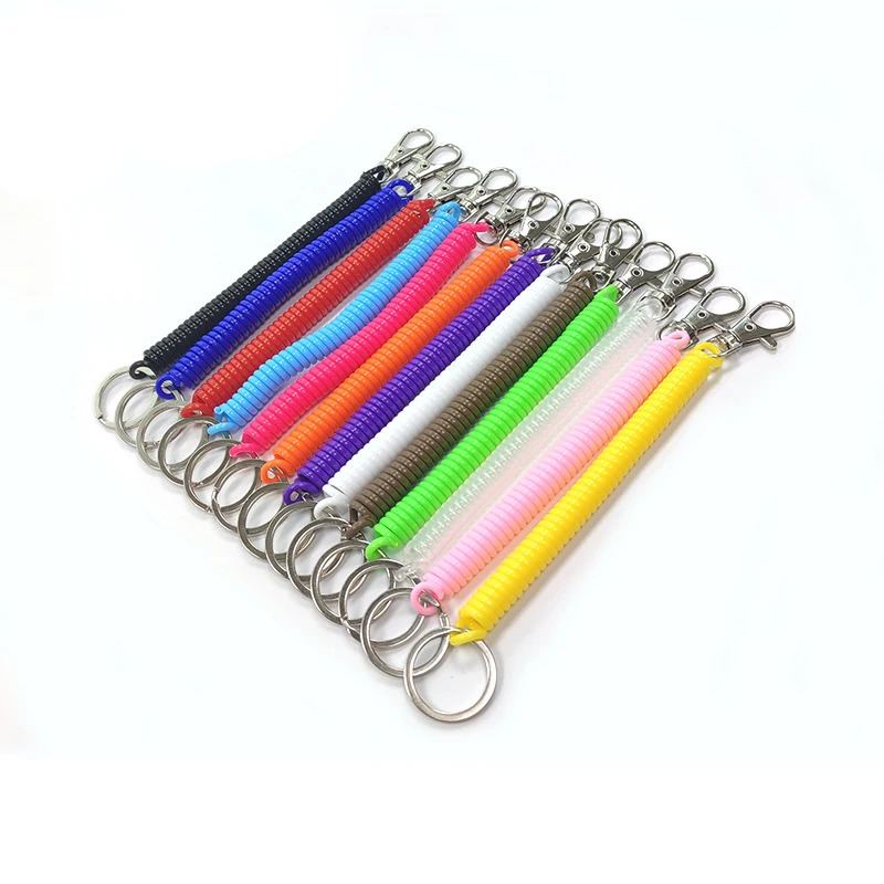 Wholesale EVA Plastic Anti-Lost Metal Carabiner Keyring Wrist Coil Key Cord Clasp Spiral Stretch Keychain Spring Rope Key Ring