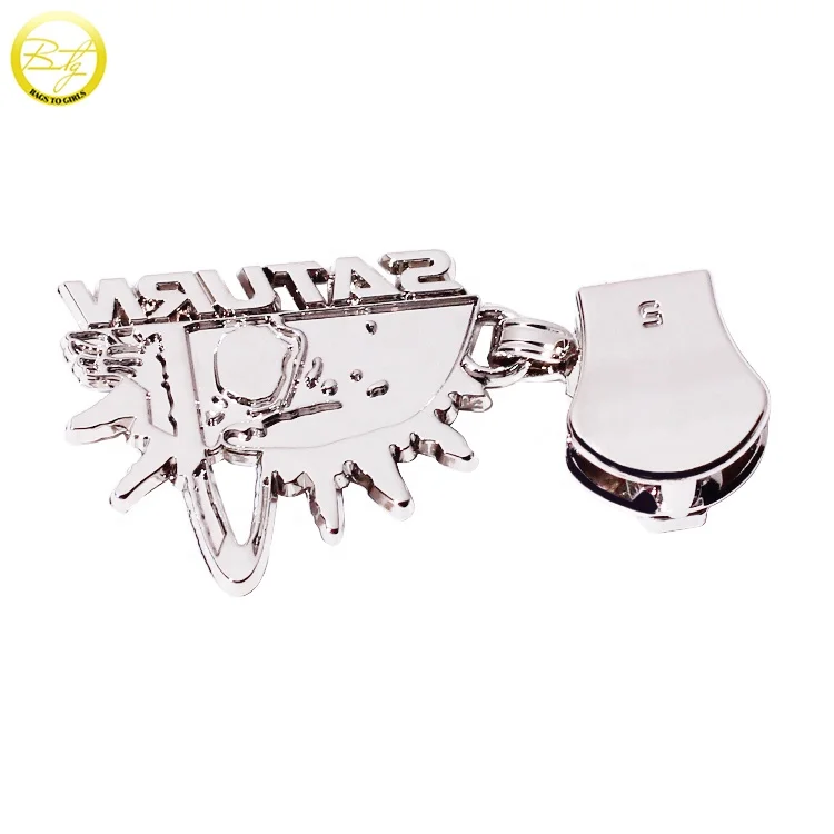 Custom designer clothing zip puller branded logos zinc alloy bag hardware replaceable head zipper charms for shoes