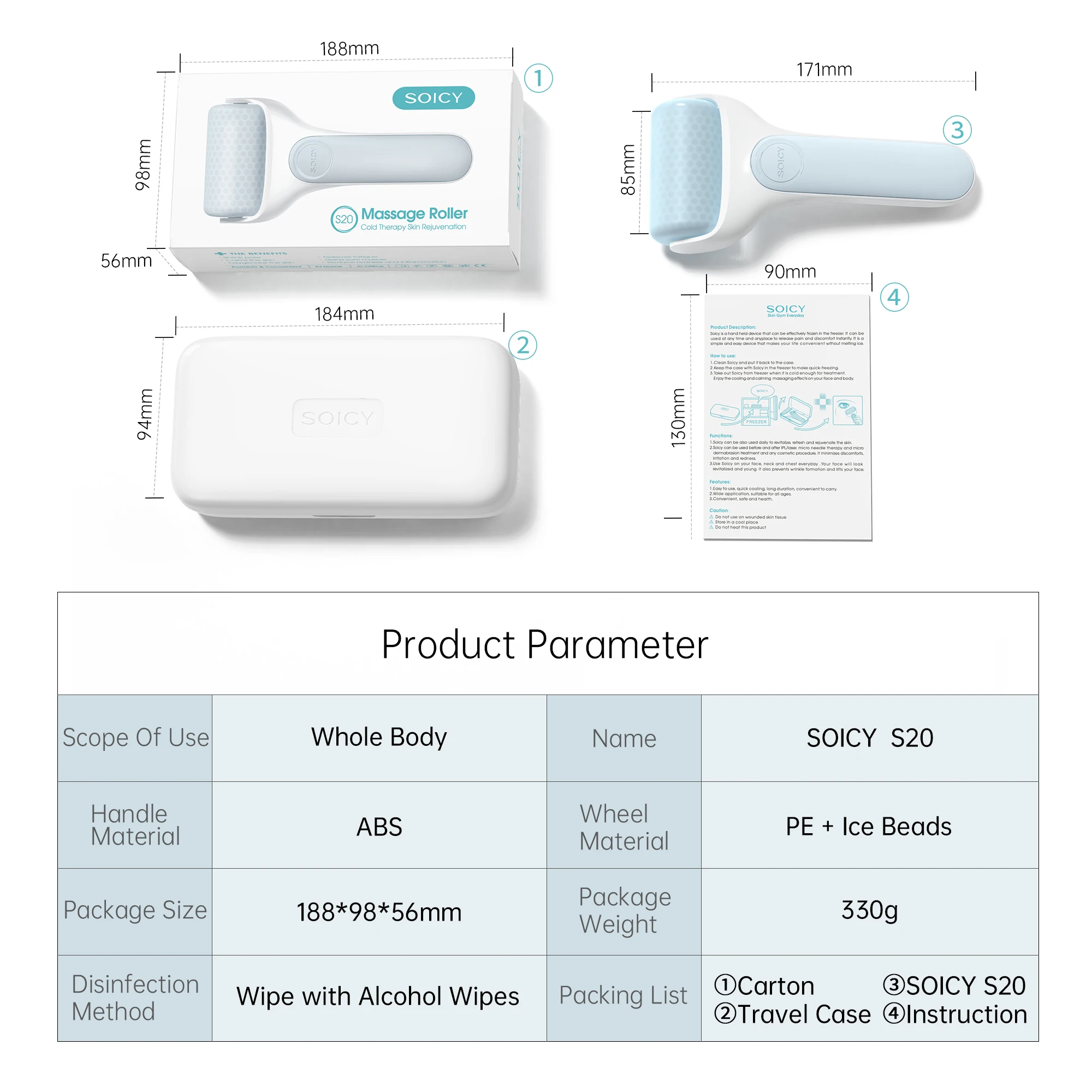 Brand new ice derma roller Soicy S20 frozen facial ice roller personal skin care ice mesotherapy dermaroller