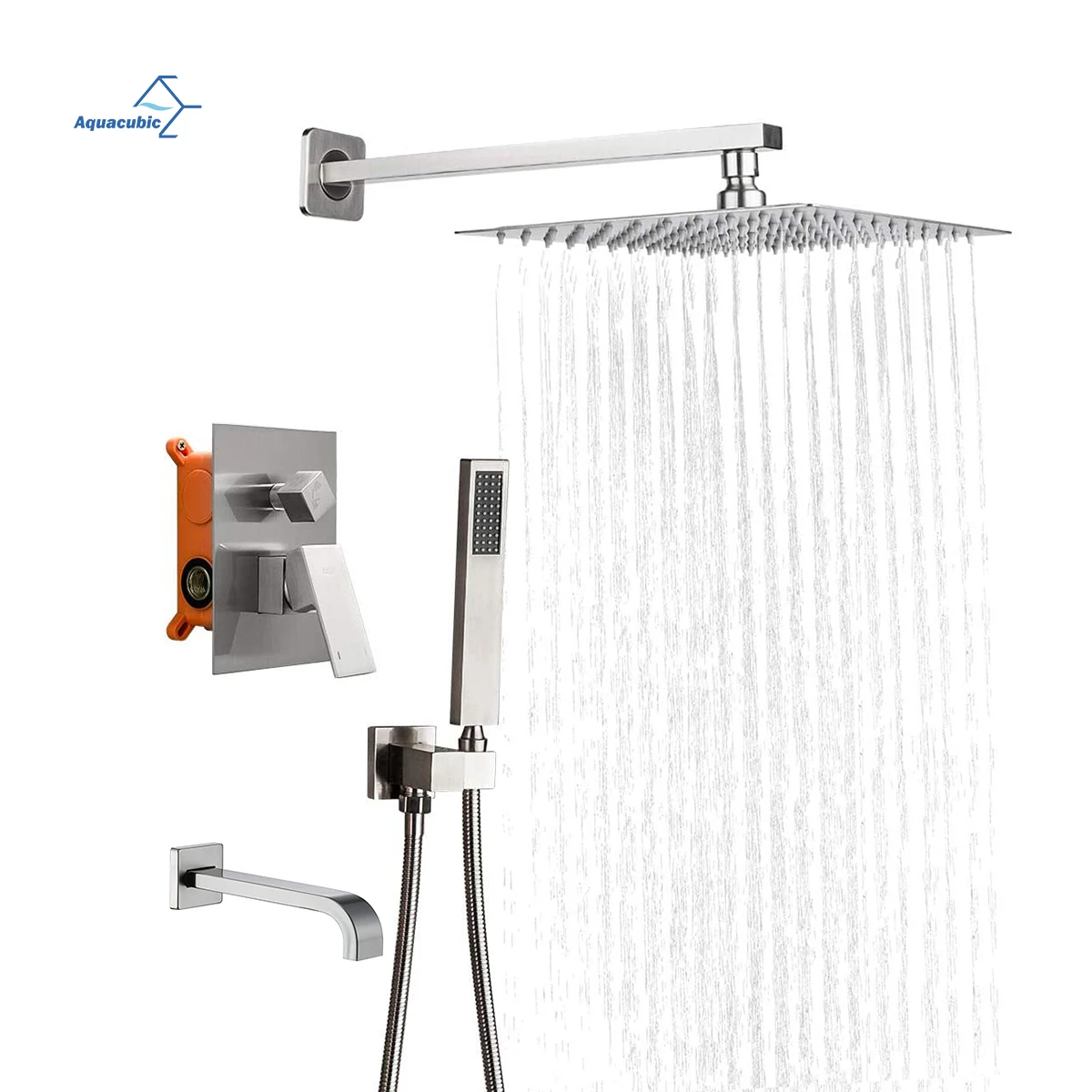 Bathroom shower set in wall mounted stainless steel tap brass rainfall shower set mixer with Tub spout