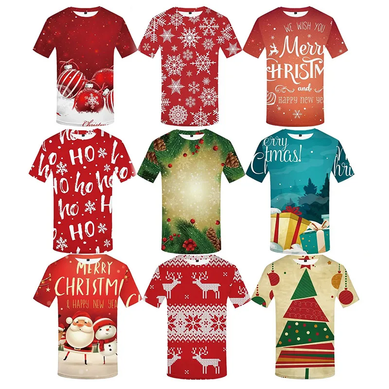 Free Sample Plus Size Men Gift T-Shirts Unisex 3D Christmas T-Shirt Tops Sublimation Printing Short Sleeve Tee Shirts