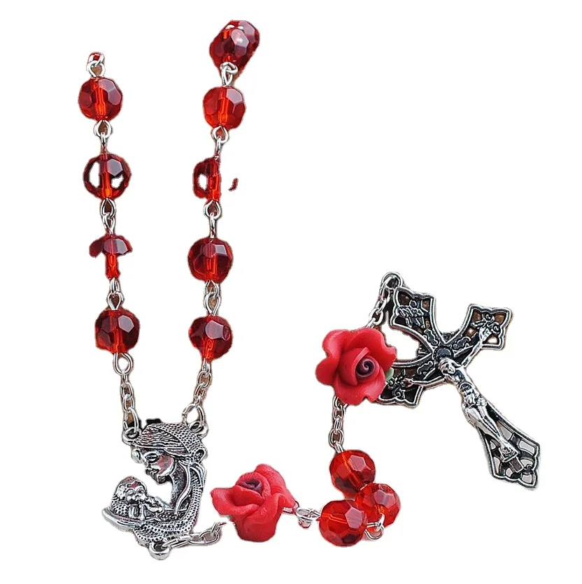 High Quality 8mm Crystal Beads Rosary, Madonna with Child Catholic Rosary