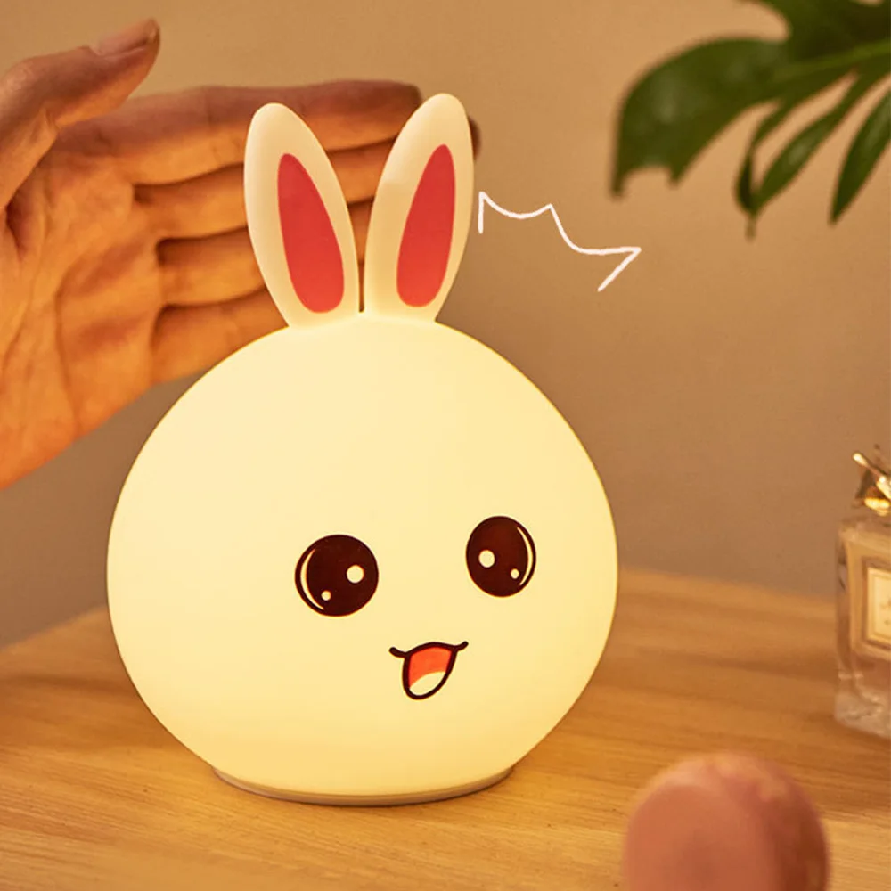 Hot selling Rabbit LED Night Light Silicone Cartoon USB Charging New Year Gift RGB Multicolor Touch Sensor For Baby Bedside Lamp