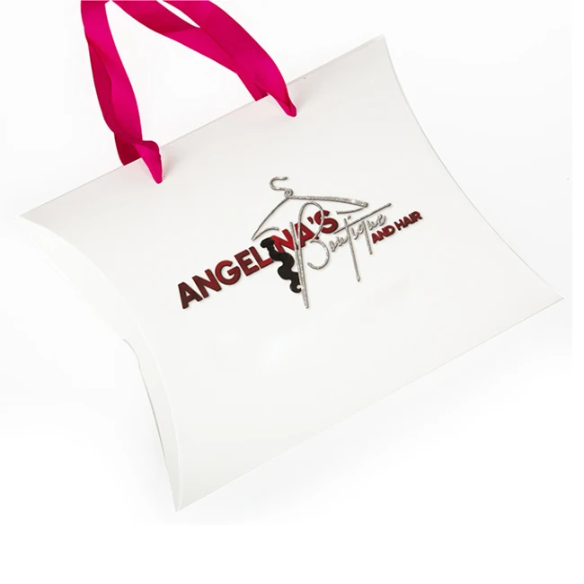 Fancy Design Customized Pink Hair Extensions Pillow Packaging Box With Satin Handles
