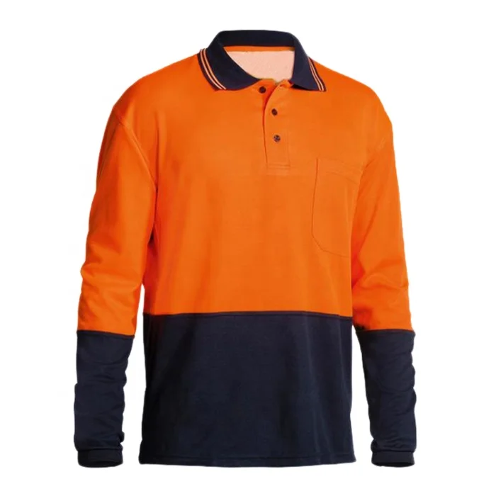 Customized Logo Long Sleeve Polo Shirts High Visibility Protective Workwear Reflective Safety Polo T Shirt With Reflector Tapes