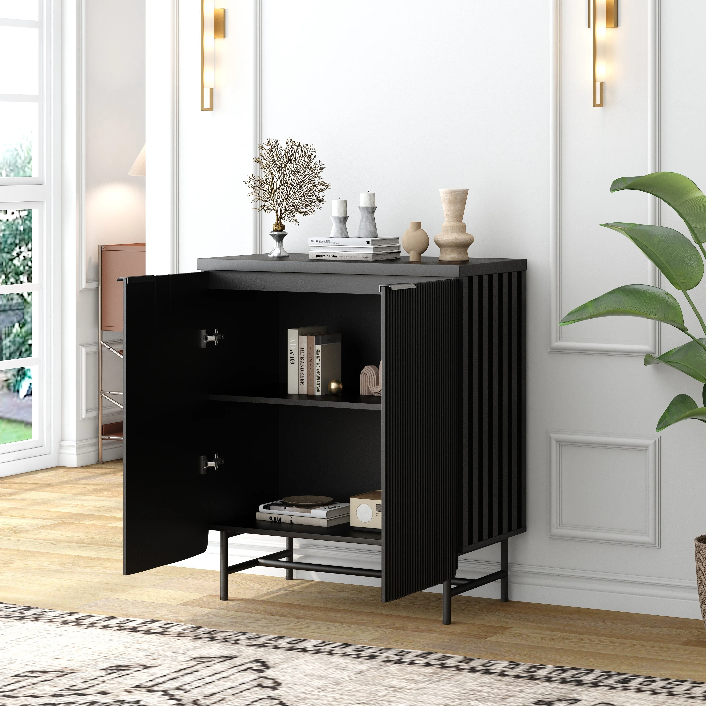 WESOME Wooden Home Cabinet for Living Room Furniture Wooden Door OEM Storage Black Design Antique Cabinet