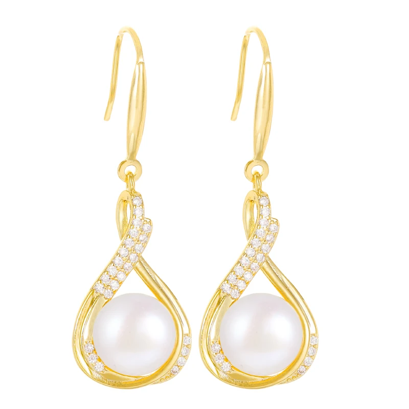 Milliedition 18ct Gold plating Natural Freshwater Pearl pendant Earrings pearl S925 earring Zirconia Elegant Earring Jewelry