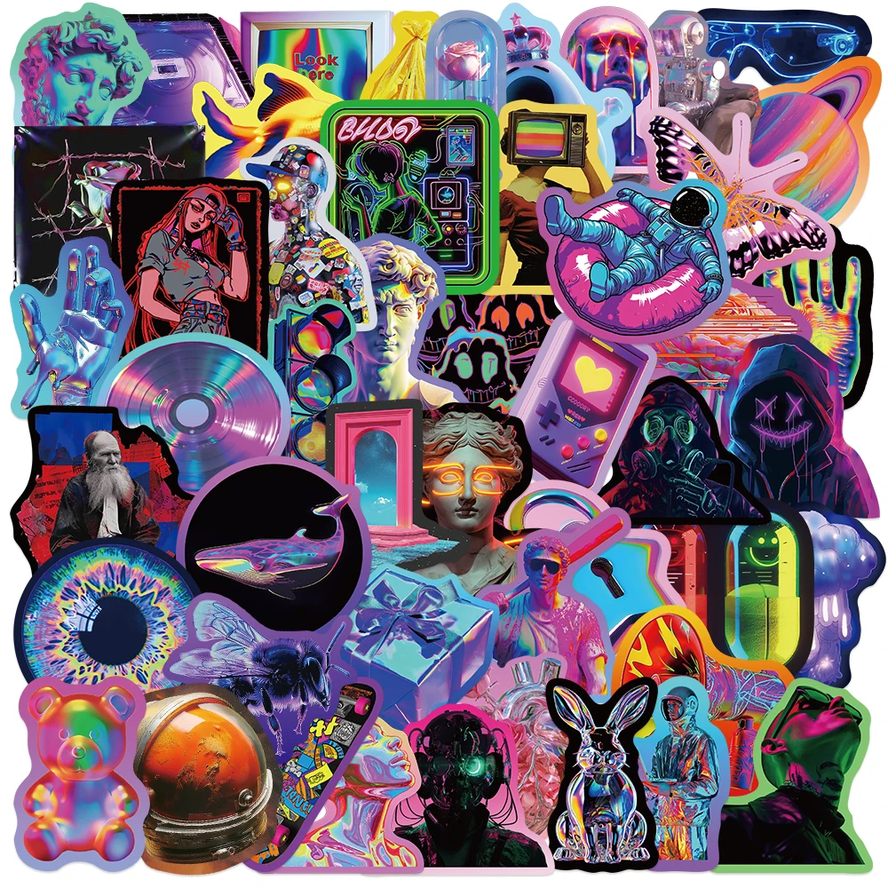 50pcs Cool Cyberpunk Neon Light Graffiti Aesthetic Stickers Diy Skateboard Laptop Phone Diary Motorcycle Toy Waterproof Sticker