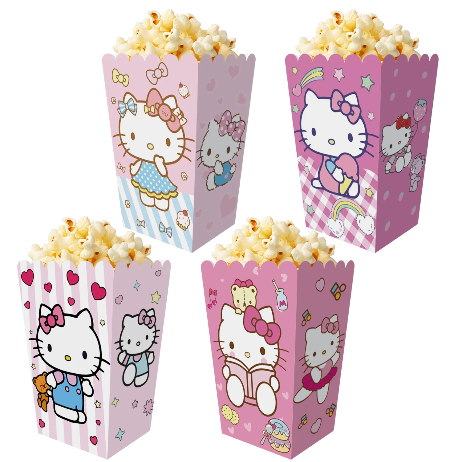 Hot Selling 12pcs cute Cat Birthday Party Popcorn Box Meow Kitty Themed Kids Pink For Girls