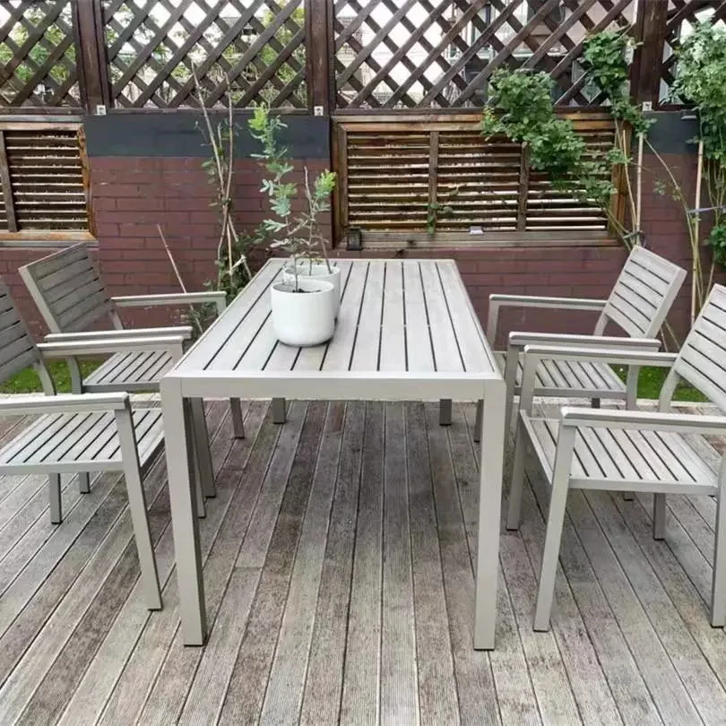 Wholesale Outdoor dining wood table aluminum frame table and 6 chair set garden patio furniture set