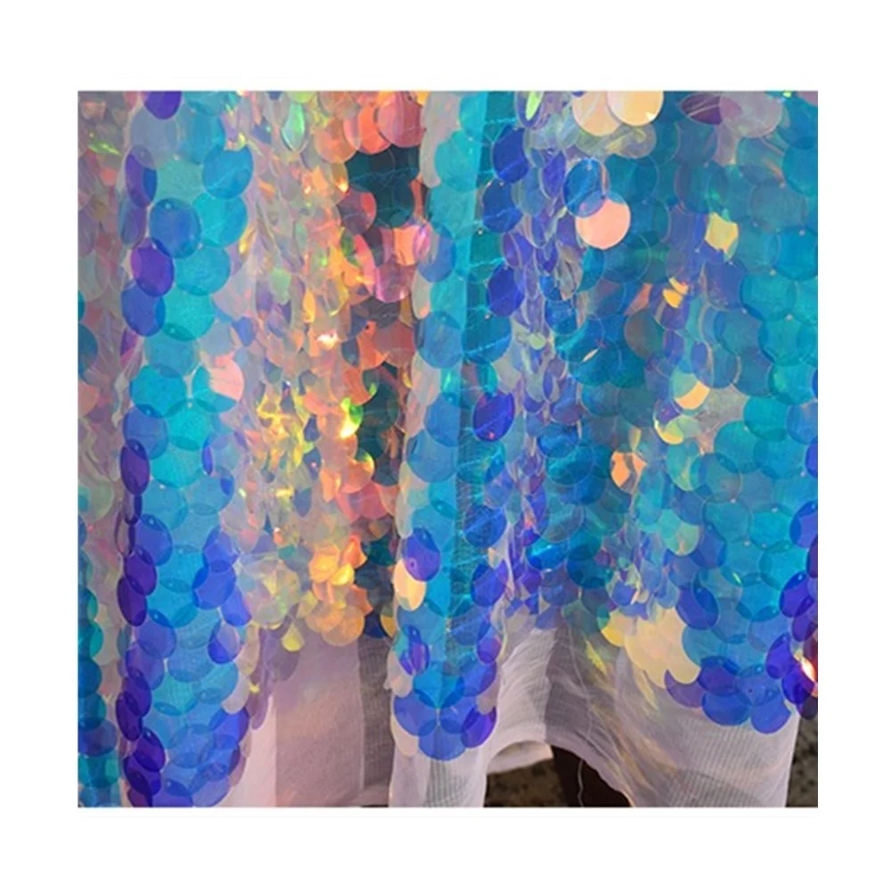 Organza 3mm Reversible Material Mesh Dress New Product 2020 Polyester Sequin Lace Fabric for Women Dresses White Woven Plain