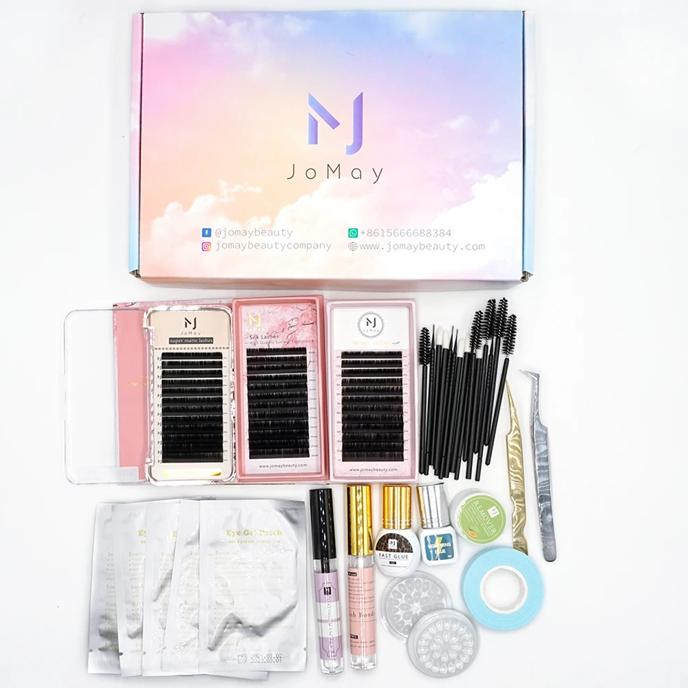 Jomay wholesale private fake lashes set box high quality lash extension kits/ starter eyelash starter kit for professionals
