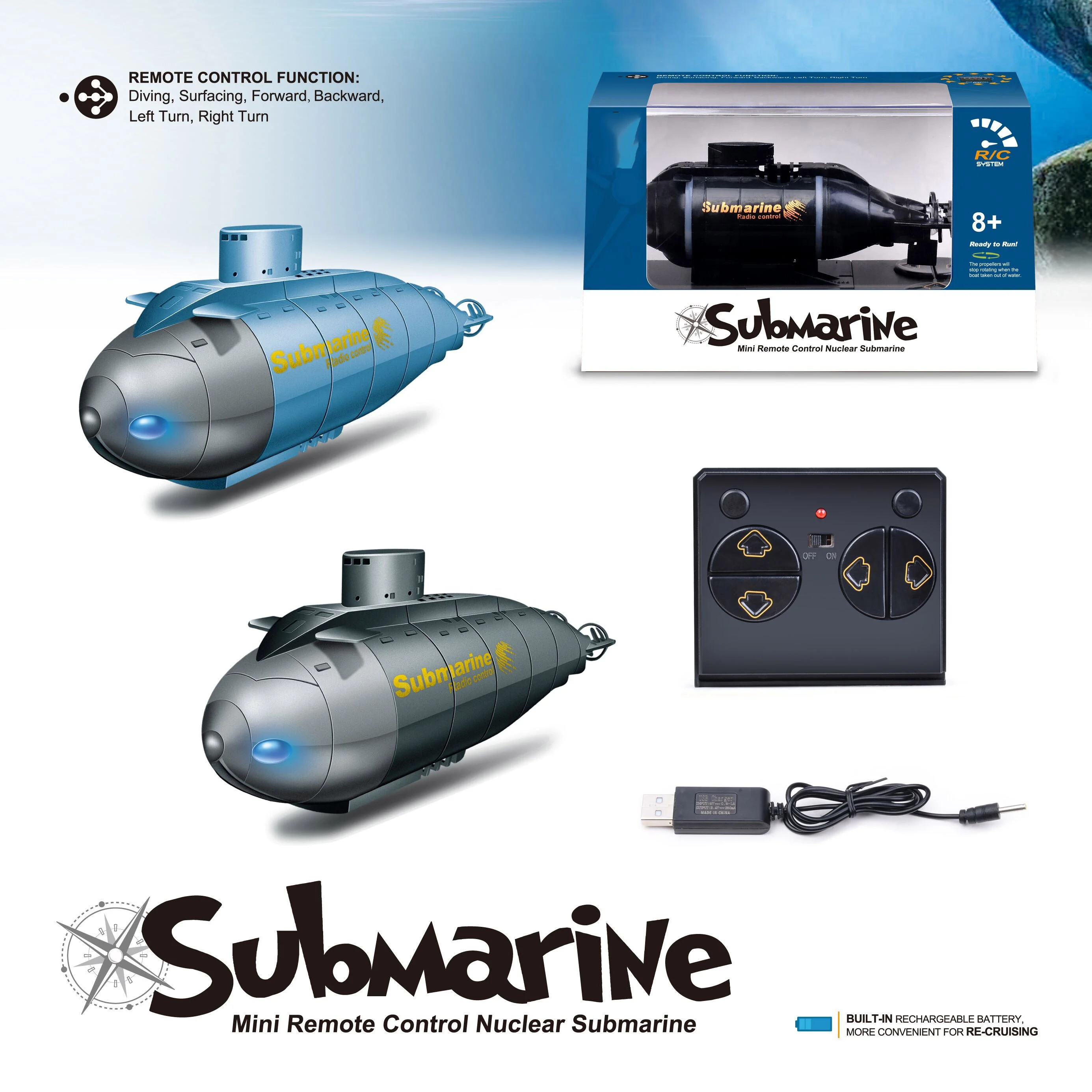 2.4G Remote Control Submarine Mini 6CH Wireless Underwater Nuclear Submarine USB Charging Water Toys RC Ship Toys For Kids