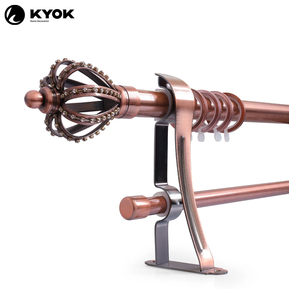 KYOK Hot sale cage Shaped copper brown curtain rod end cap for interior decoration