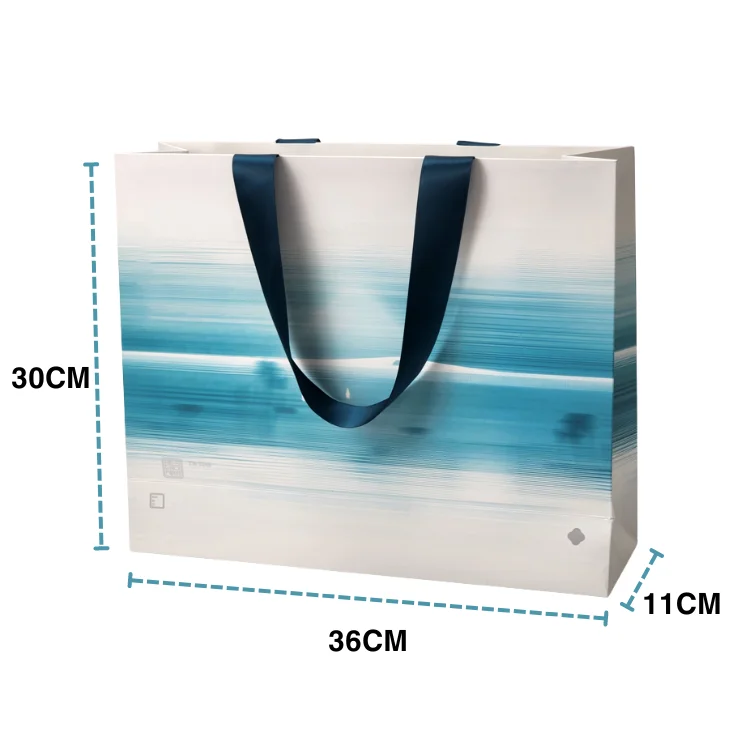 Custom Logo Horizontal Paper Packaging Bags Gift Paper Bag for Jewelry with ribbon handle for boutiques