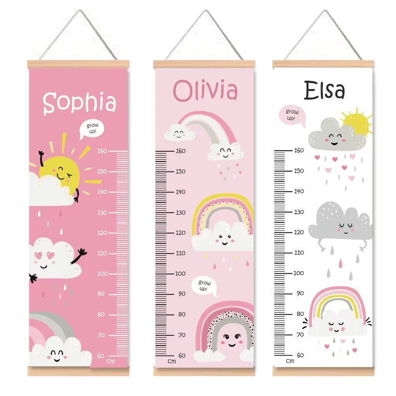 Blank Canvas Baby Height Growth Chart Wall Hanging Wood Frame Measuring Ruler For Kids Growth Chart