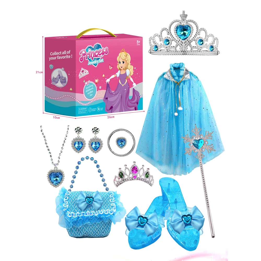 Magic Staff Girls Birthday costume Gift Set  Kids Cloak Jewelry play toy set Elsa Cape Princess Dress Up Toy