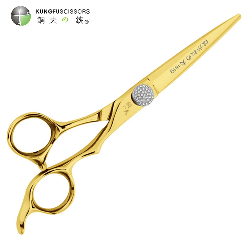KUNGFU 6 Inch Gold Salon Japanese Hair Scissors Professional Barber Hairdressing Scissors