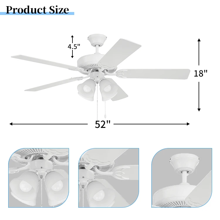 Hot selling Factory Price Brand New 2024 Traditional 5 blade ceiling fan brush nickel ceiling fan for Living room