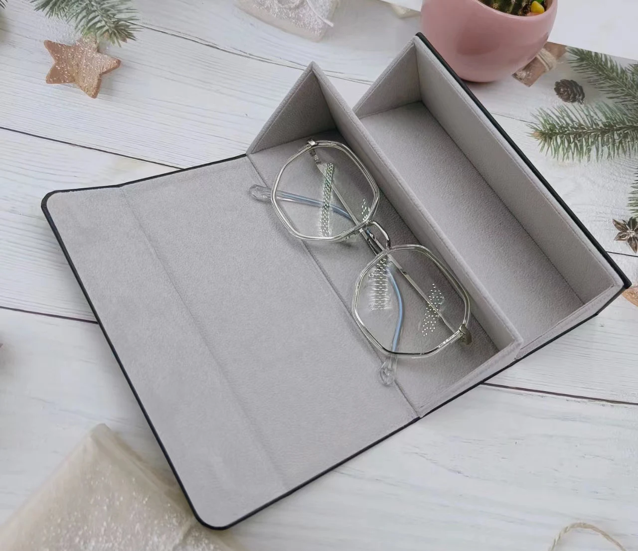 Two-in-one new glasses box multi-functional glasses case pu leather high-grade sunglasses storage box