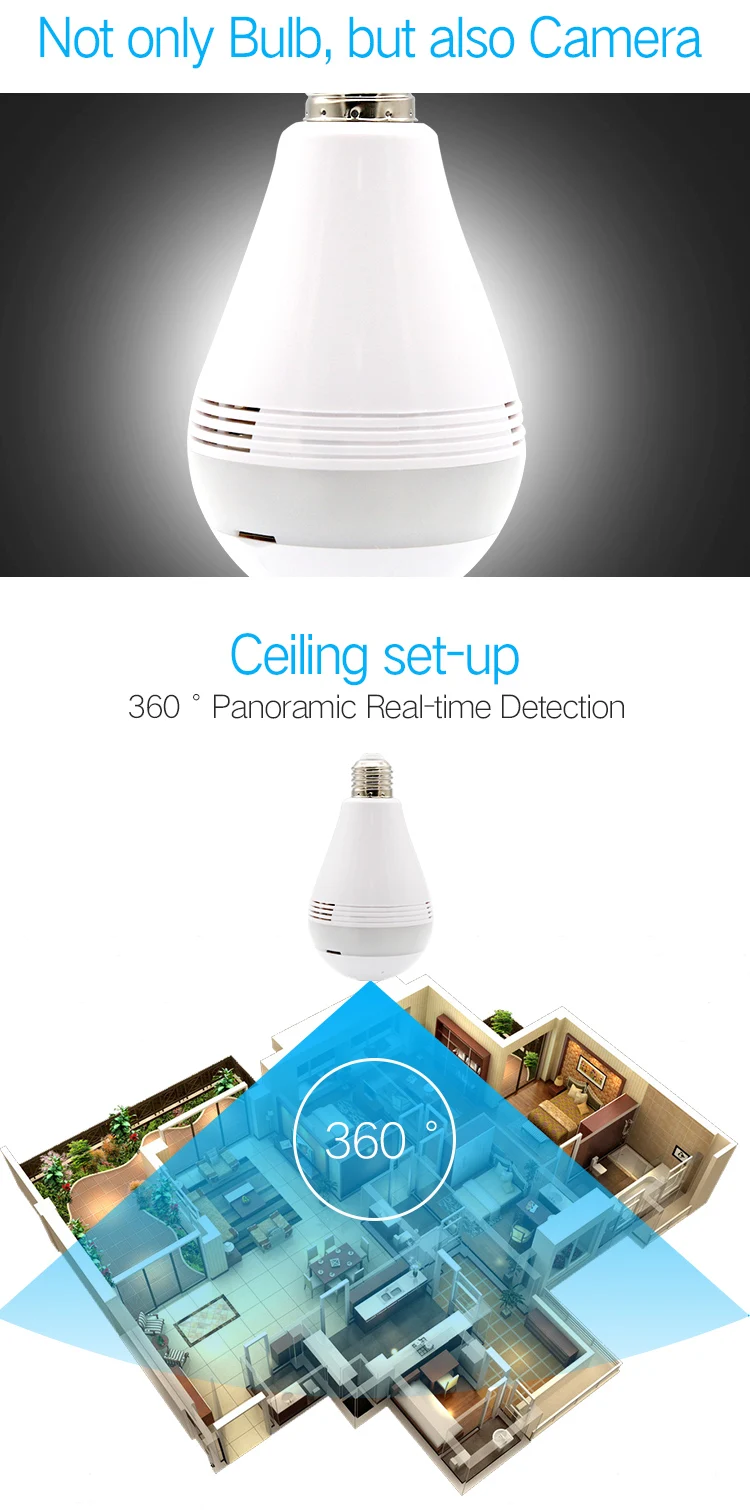VESAFE 1080P Panoramic Night Vision Infrared Wireless Home Light Bulb Camera