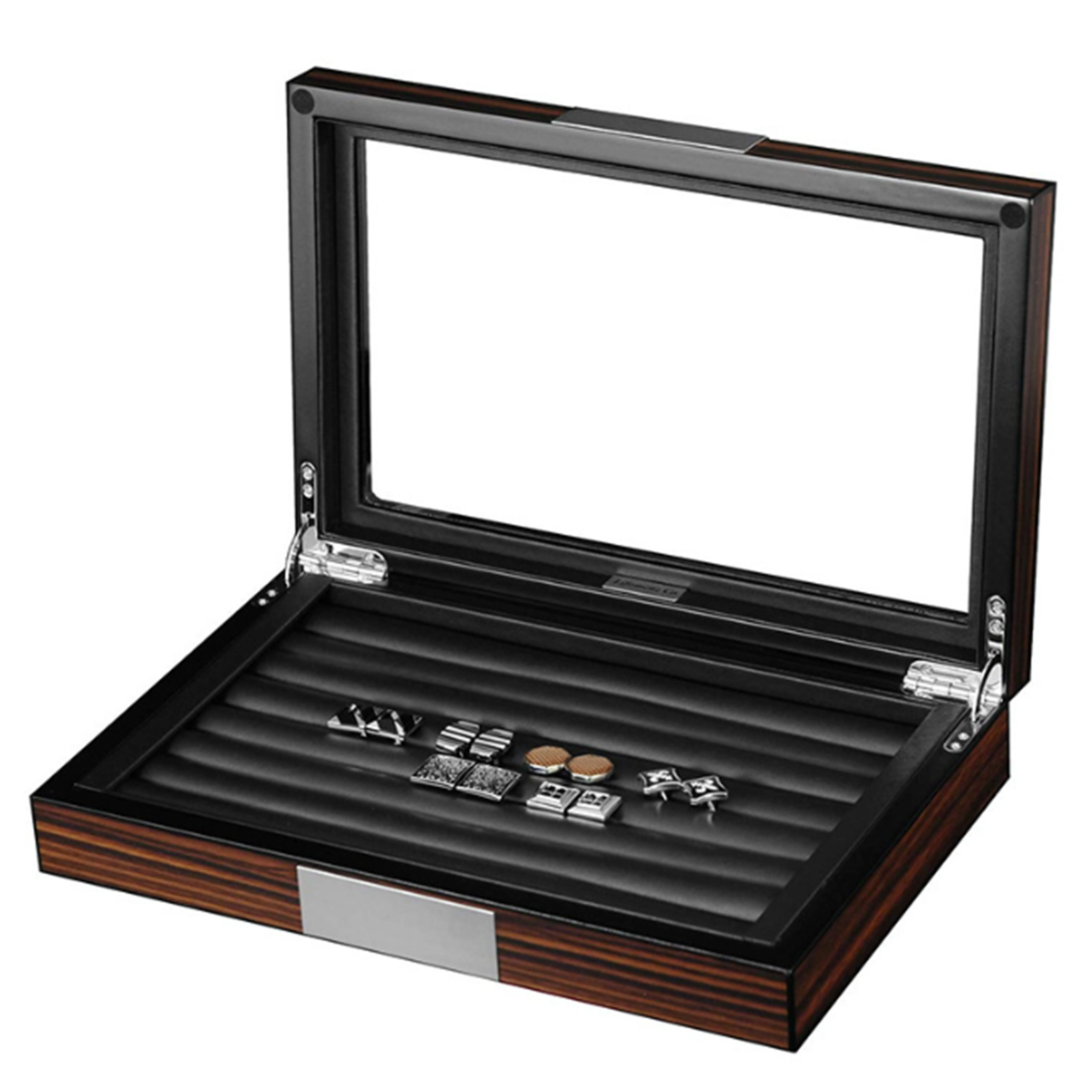wholesale Custom wooden luxury black watch & Cufflinks packaging single storage display gift box  jewelry storage packaging box