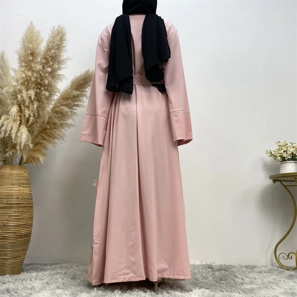 Eid 3D Embroidery Flower Mesh Cardigan Classic Muslim Dress Muslim Dress Women Long Sleeve New Double Chiffon Abaya