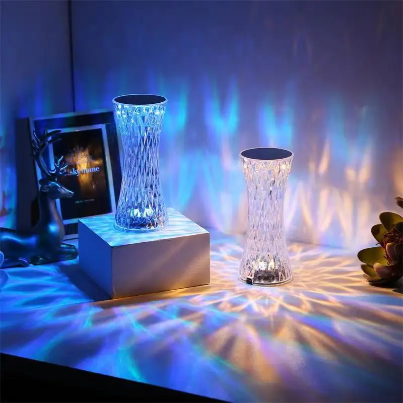 Night Lights Table Lamp Rgb Decorative Touch Rechargeable Usb Led Crystal Romantic Rose Desk Indoor 16 Color Bedroom Light