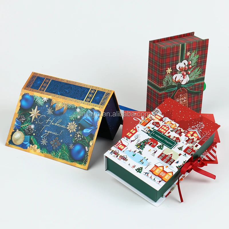 Custom Christmas Advent Calendar Gift Box Magnetic Flip Cover Box with Ribbon Recyclable Paper Packaging Box for Socks