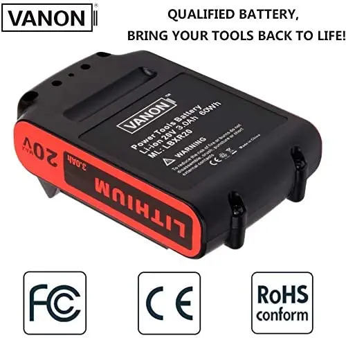 Replacement for Black And Decker 20V Battery Battery LBXR20 3.0ah Rechargeable Li-ion Compatible with Black And Decker LBX4020