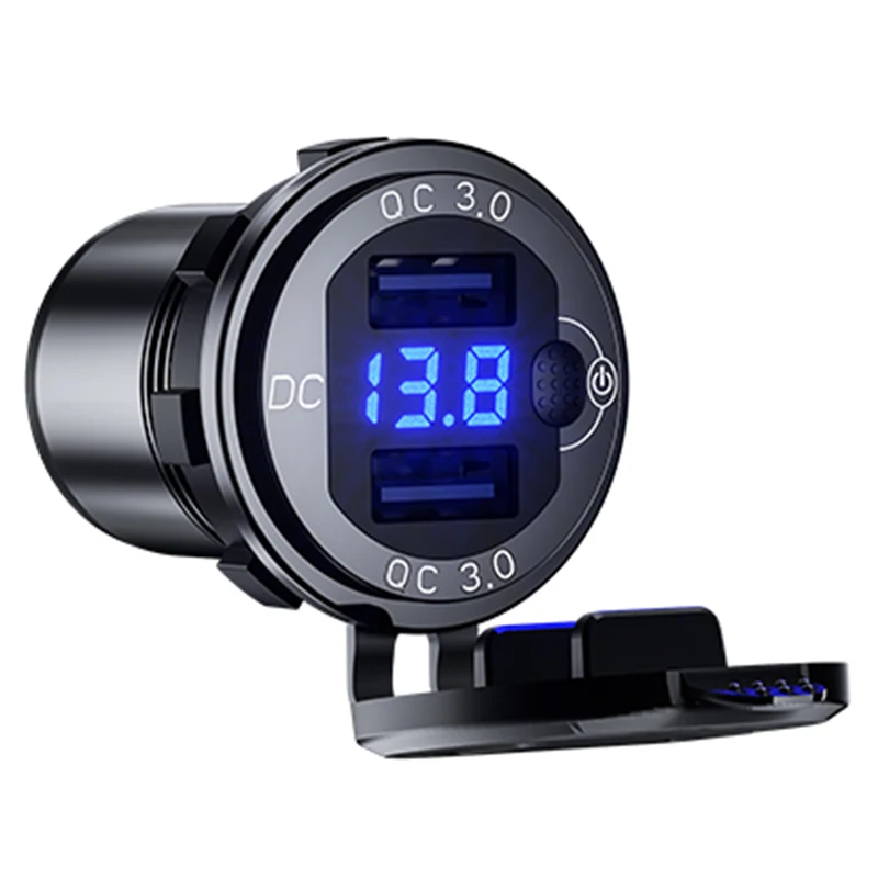 New rainproof dual qc3.0 car charger with digital voltmeter + switch