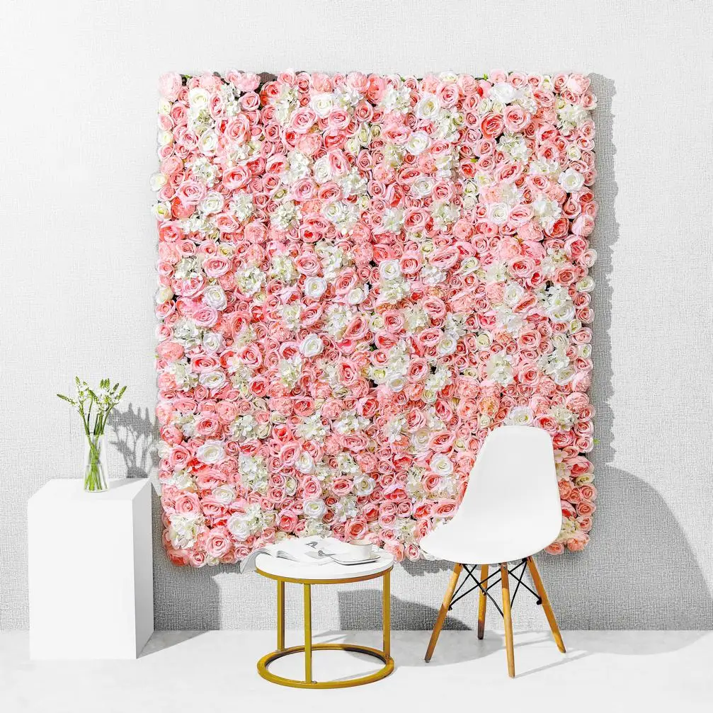 Wedding Decor Custom 3D Pink Roll up Cloth Artificial Silk Rose Flower Panel Backdrop Flower Wall