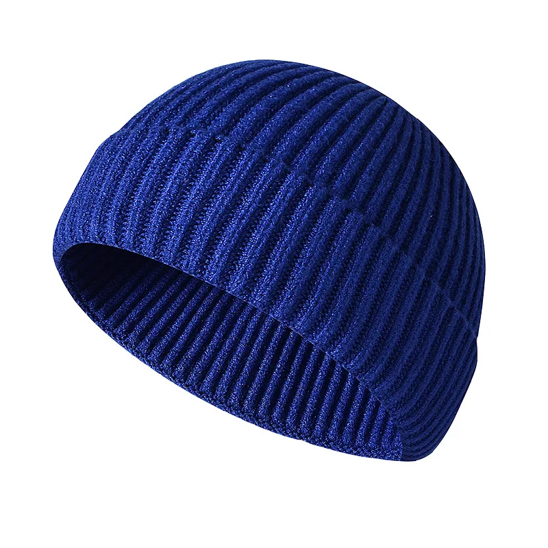 Custom  Wholesale Winter Plain Dyed Beanie Hat Warm Knitted Beanie Custom Logo Short Fisherman Beanie for Men Women