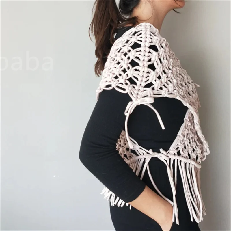 Custom Boho Style macrame Vest handmade clothes cotton crochet shawl scarf with tassels