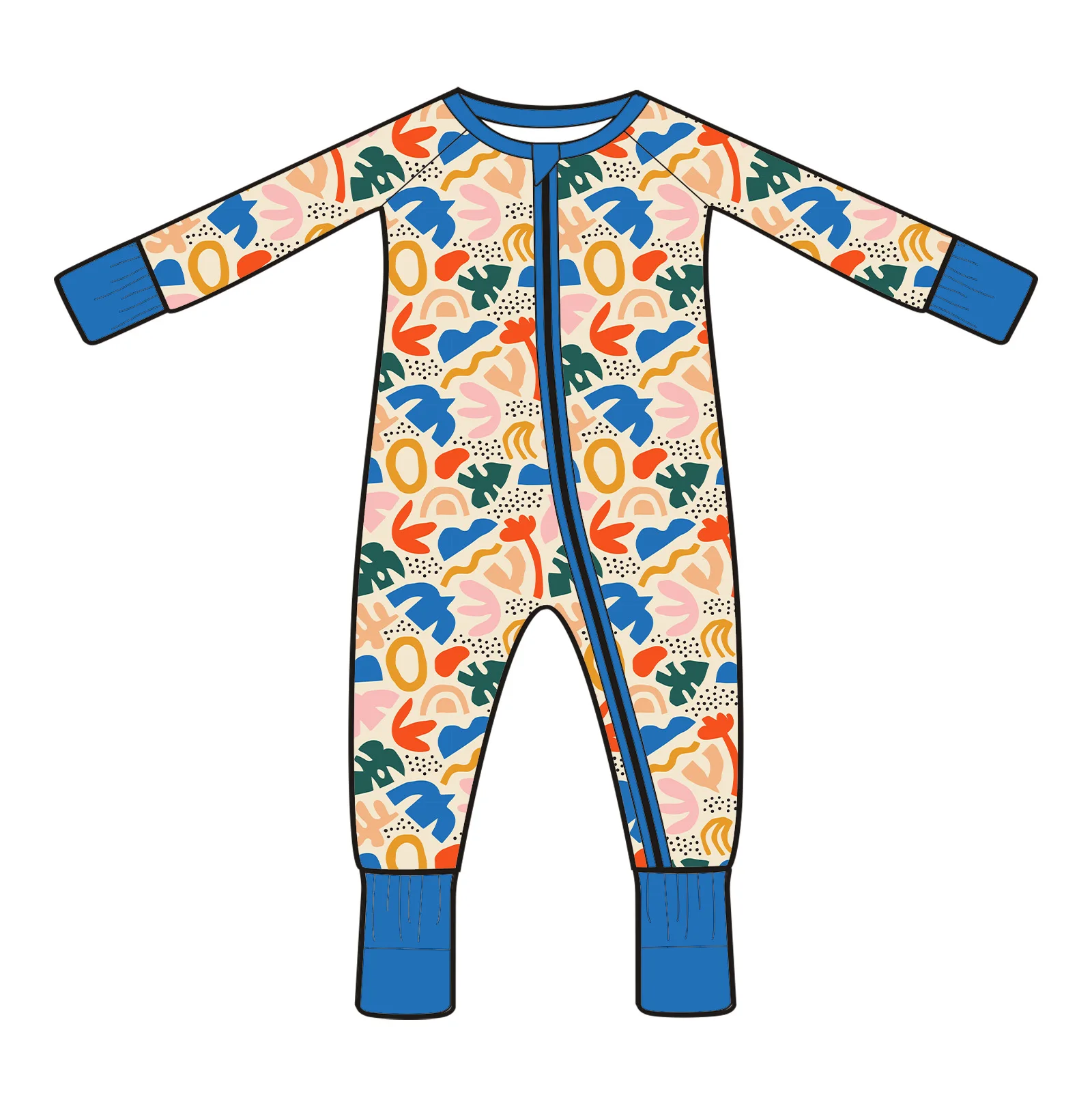 Soft Newborn Baby Pajamas with Bamboo Fiber Double Zipper Long Sleeves and Convertible Feet for Gentle and Snug Fit