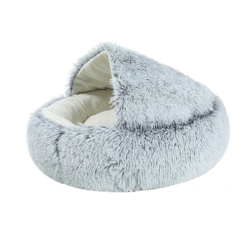 Large Sleeping Nordic Foldable Modern Bowl Shape Plush Half Enclosed Hous Soft Cave Wholesale Washable Luxury Large Cat Bed