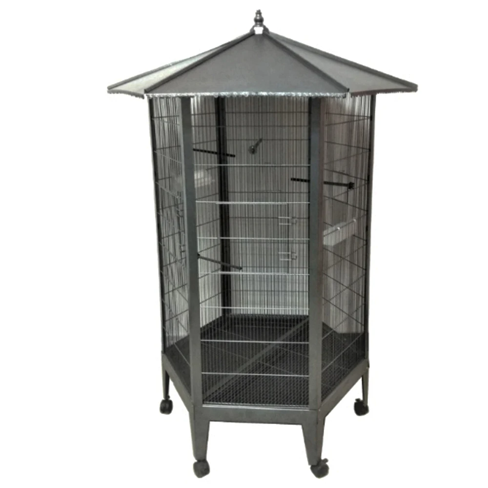 Customized Large Outdoor Wrought Iron Hexagon Bird Cage Pet House Parrot Canary Birds Aviary Outdoor For Flying Animals