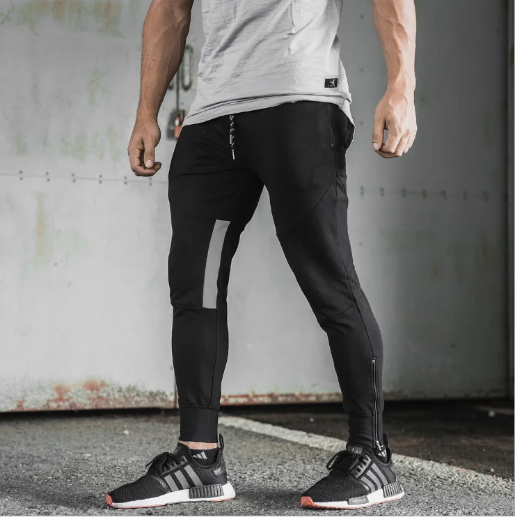 
2020 High street Reflective mens fitness gym joggers zipper sweat pant 