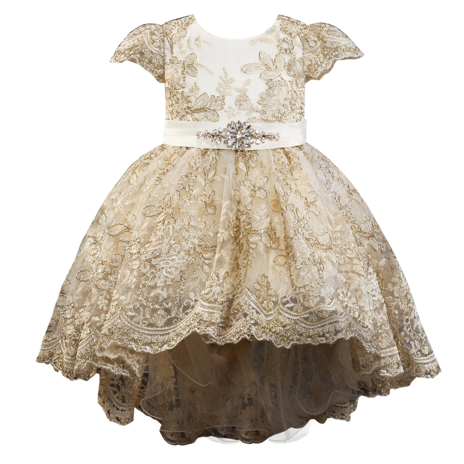 Baby Girls Formal Dress Tulle Flower Capped Sleeves Baptism Special Occasion Shower Birthday Christening Gowns 0-24 Months
